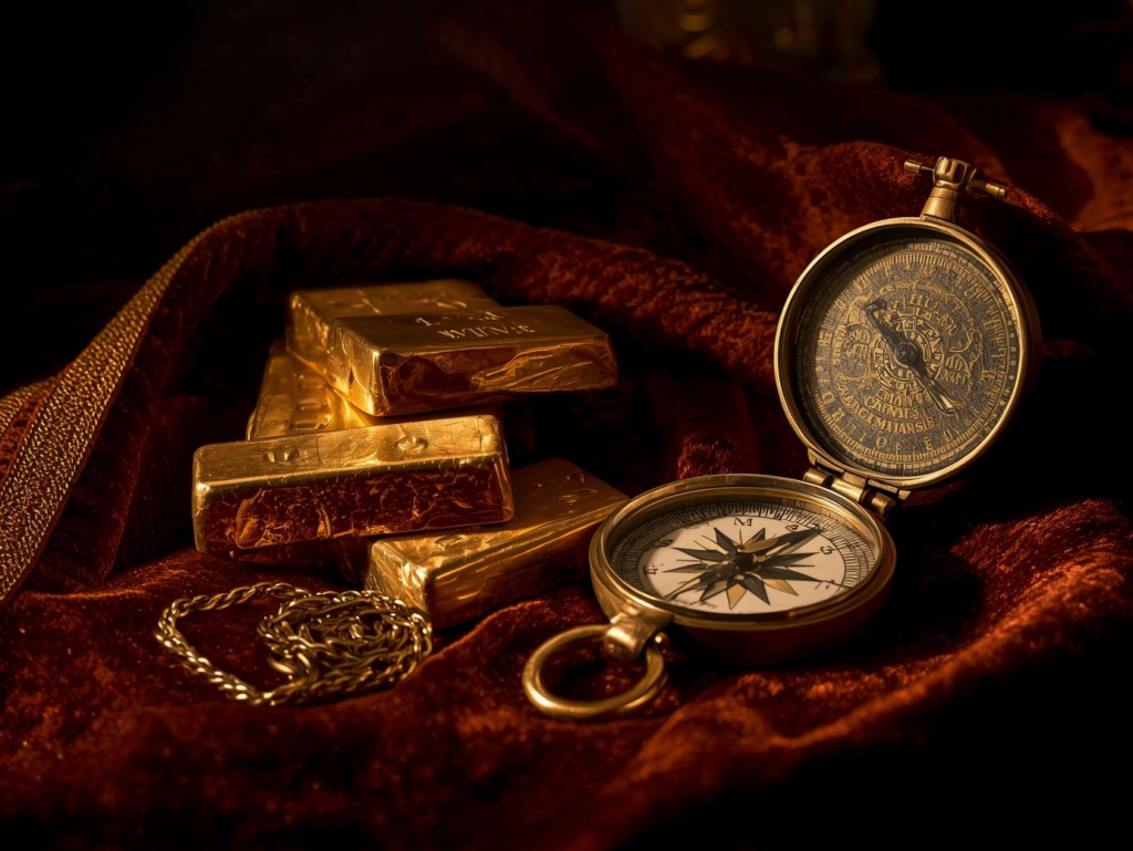 Goldbarren und Kompass symbolisieren Gold als Wert und Orientierung